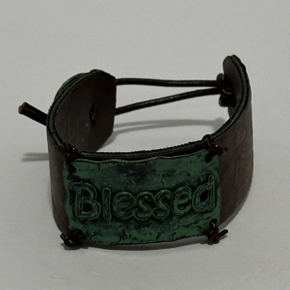 Artisan Blessed Green and Brown cuff button bracelet